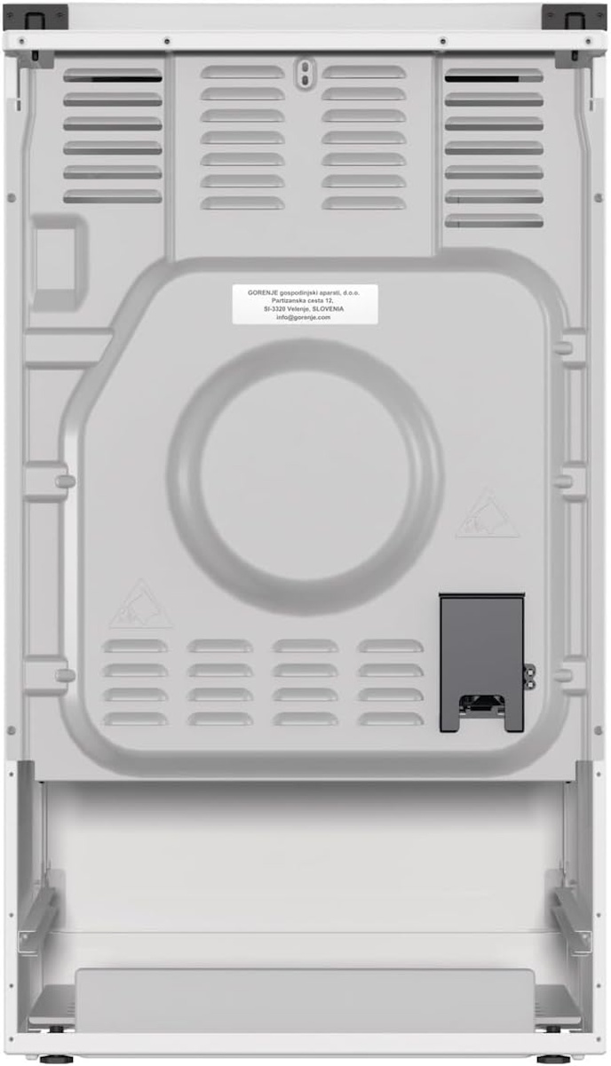 Rückseite des Elektroherds mit Stromanschlussbereich und Belüftungsschlitzen.