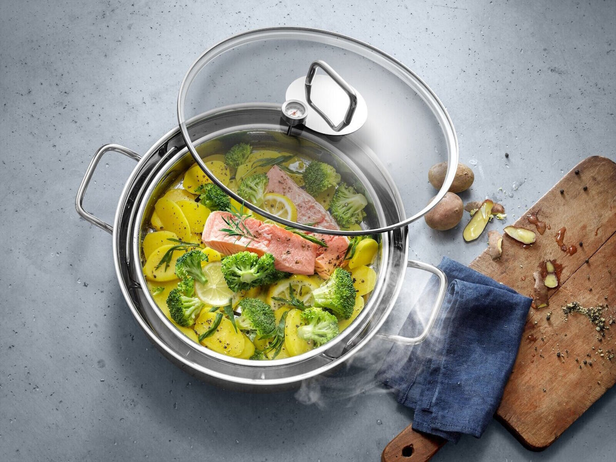WMF Select it! Dampfgarer Bräter mit Deckel backofengeeignet 5l, Induktion, Glasdeckel, Garthermometer, Garblech