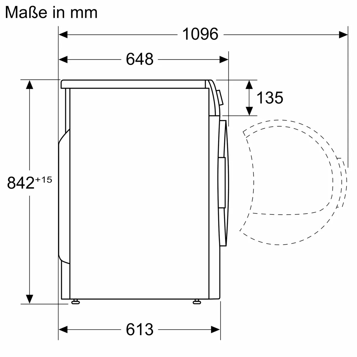Maßzeichnung des Siemens WT45HVG4 Wärmepumpentrockners