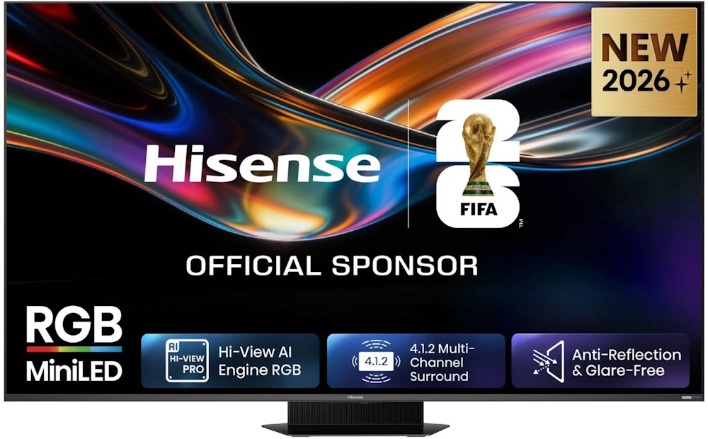 Hisense UR9DS LED-TV ULED - Frontansicht und Sponsor Fifa