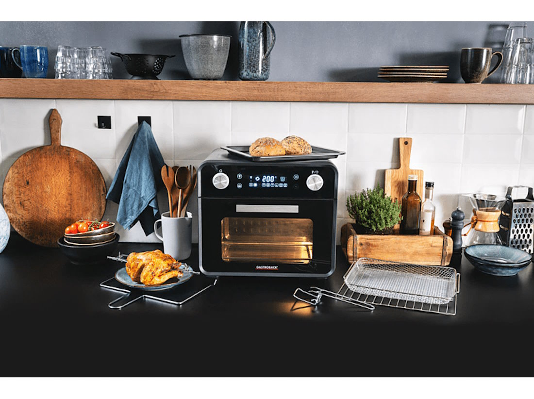 Stilvoller Mini-Backofen von GASTROBACK für Pizza und Air Fry Gastroback 42815 Design Ofen Air Fry & Pizza - Temperaturbereich von 55°C bis 220°C