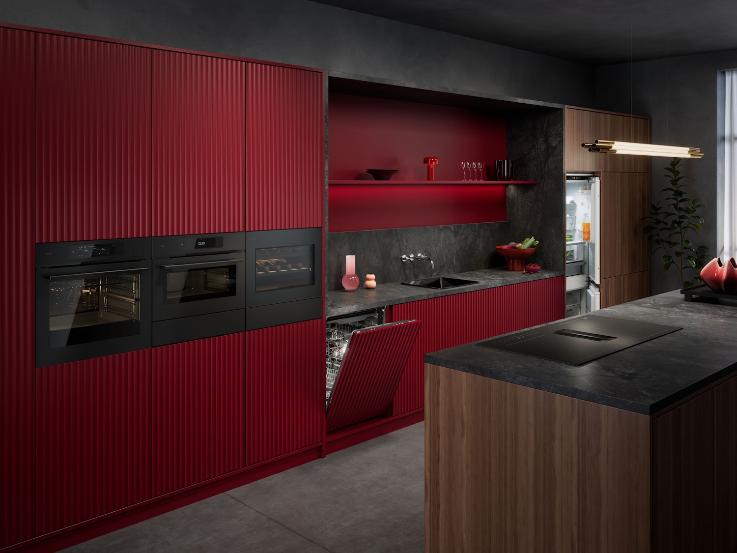 AEG ceramic glass hob installed in a modern designer kitchen