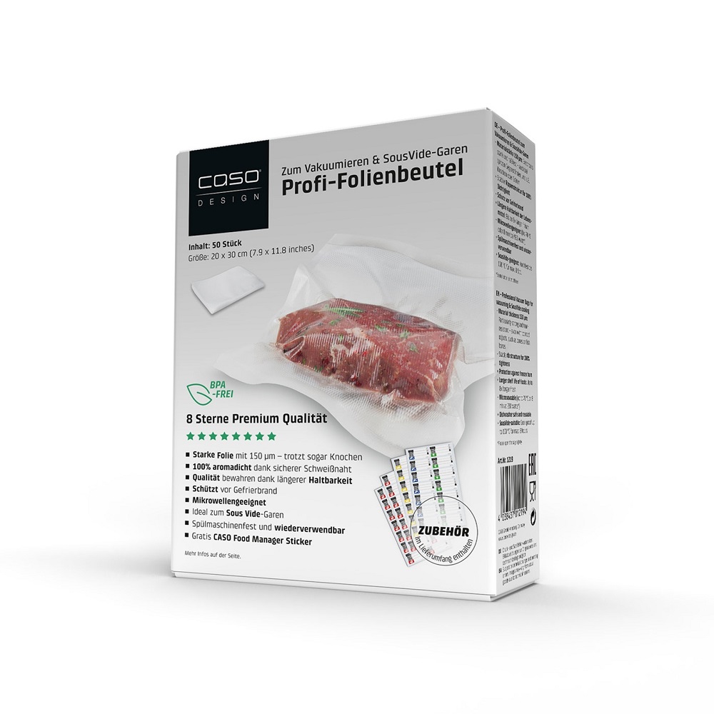 Caso Profi-Folienbeutel 20 x 30 cm, 50 Stück Caso Profi-Folienbeutel zum Vakuumieren + Sous Vide Garen