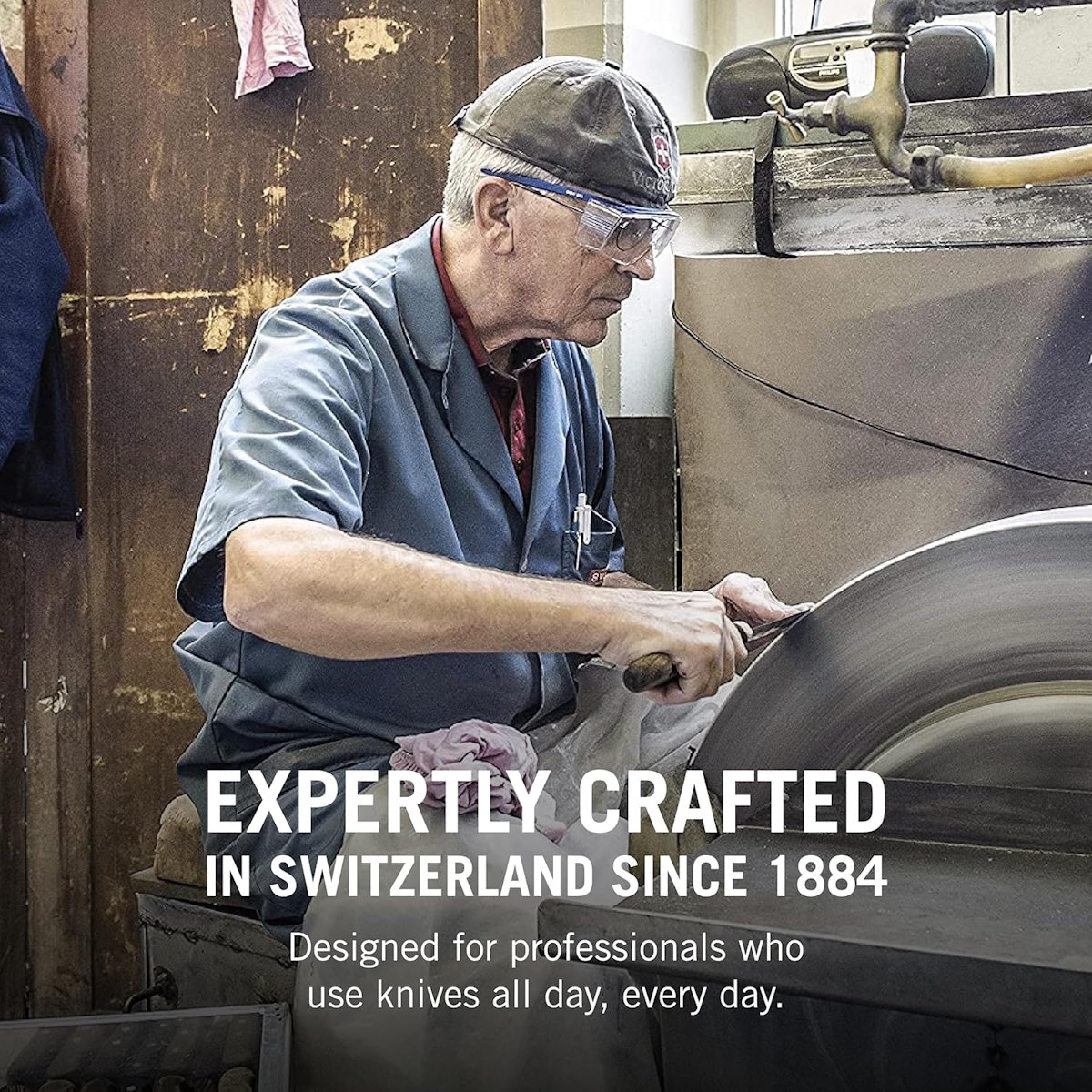 Hochwertiger Chrom-Molybdän-Vanadium-Stahl Victorinox-Messer beim Schärfen