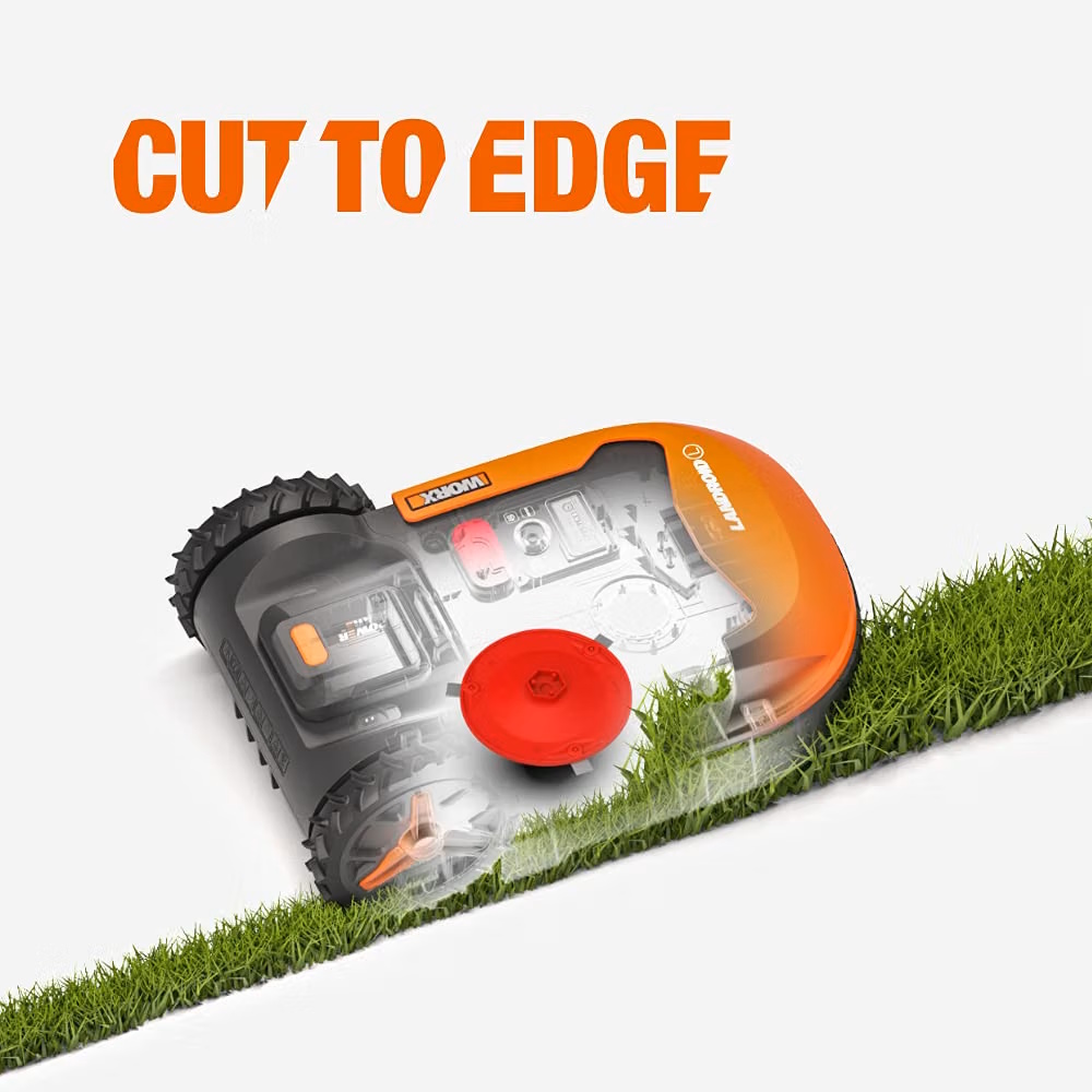 Detailansicht der Cut-to-Edge Funktion für randnahes Mähen beim WORX Landroid.