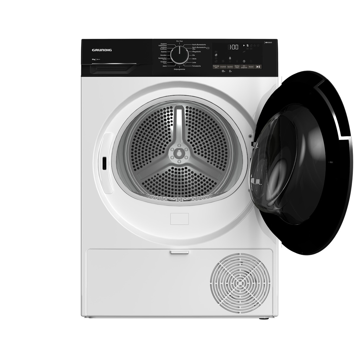 Grundig GT55924F14 Trockner mit geöffneter Tür und GentleWave-Trommel