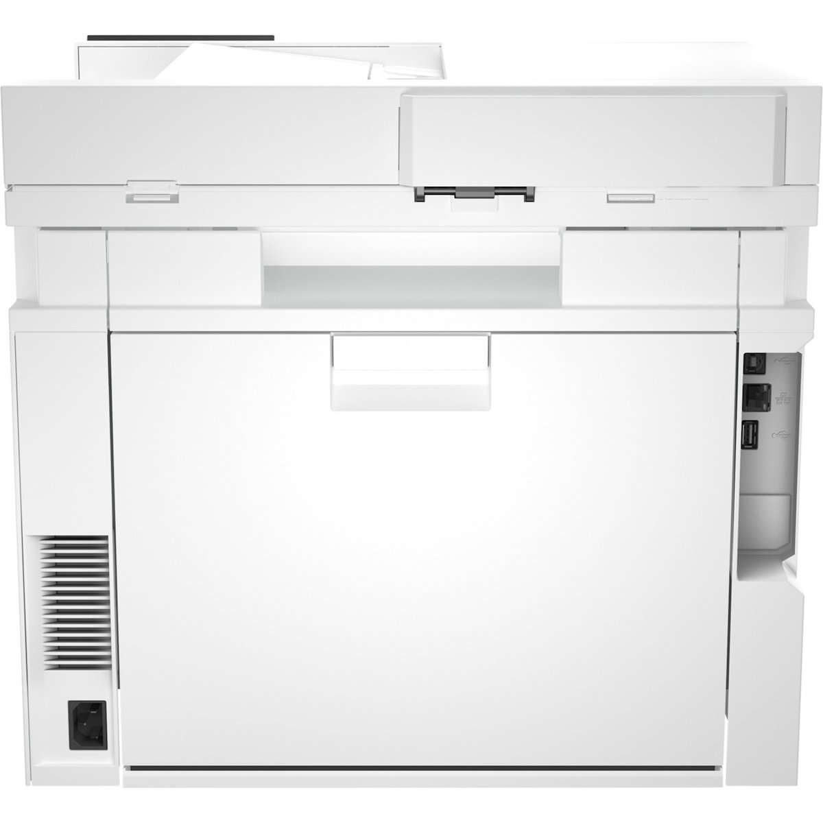 Rückseitige Anschlüsse des HP Color LaserJet Pro MFP 4302: 2x USB 2.0, 1x USB 3.2 Gen1, Gigabit-LAN (RJ-45)
