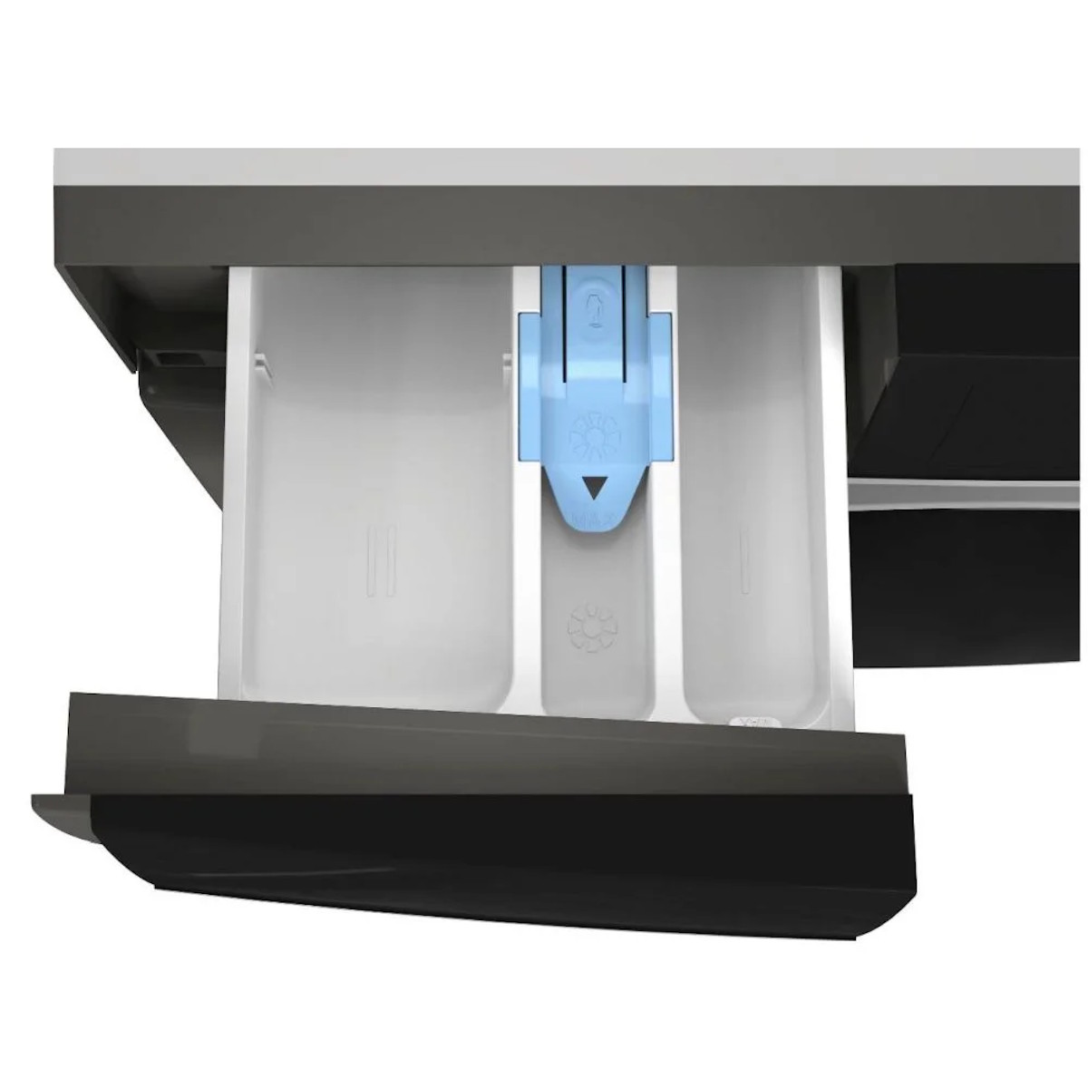 Extended detergent drawer of the Sharp ES-NFH914CADA-DE.