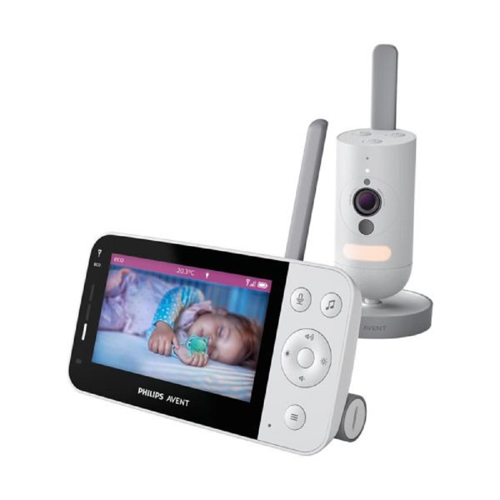 Philips Avent Connected Babyphone SCD953/26 Set mit tragbarer Elterneinheit und Full-HD-Kamera-Babyeinheit.