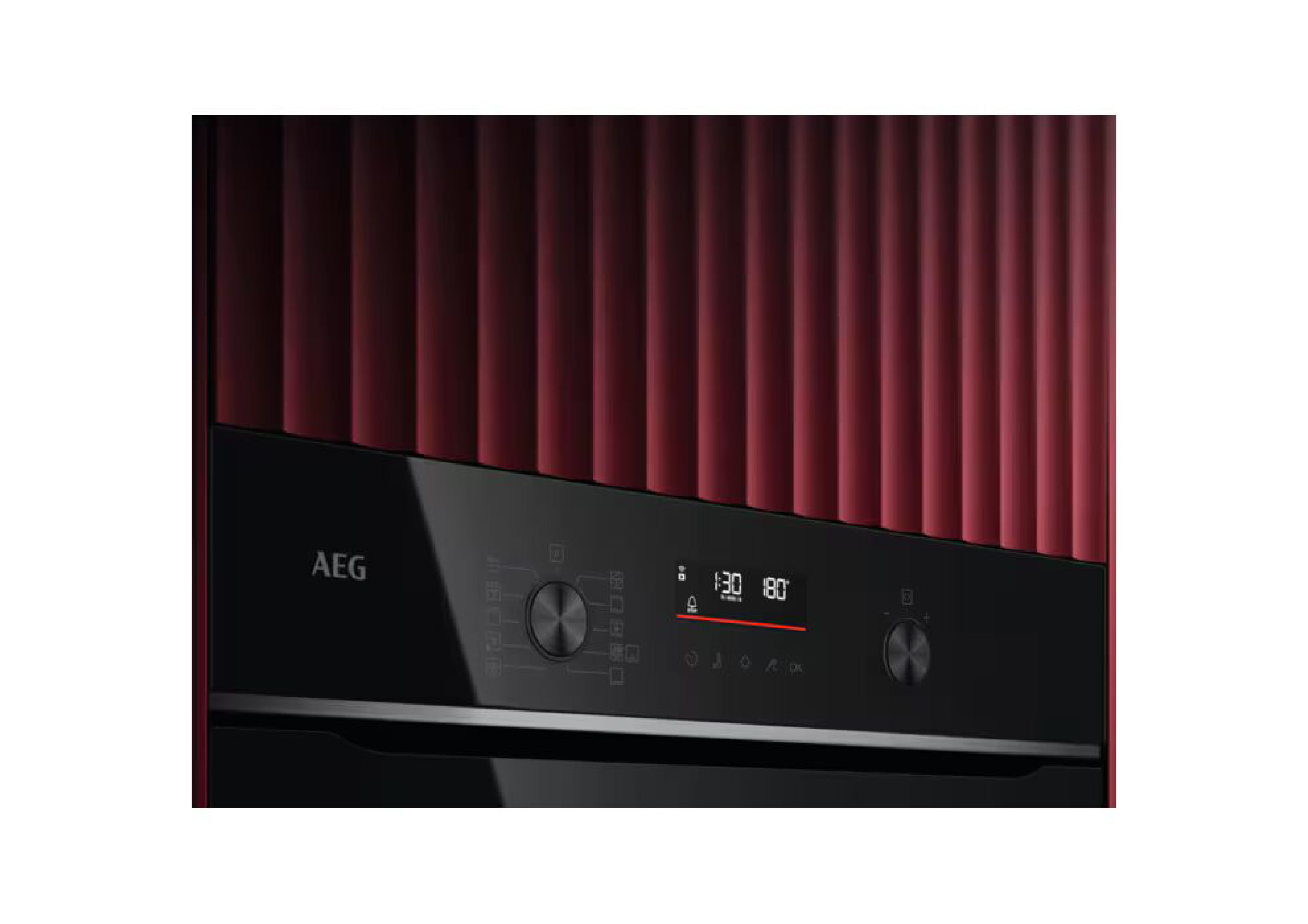 Perspective view of the black oven front in a modern kitchen