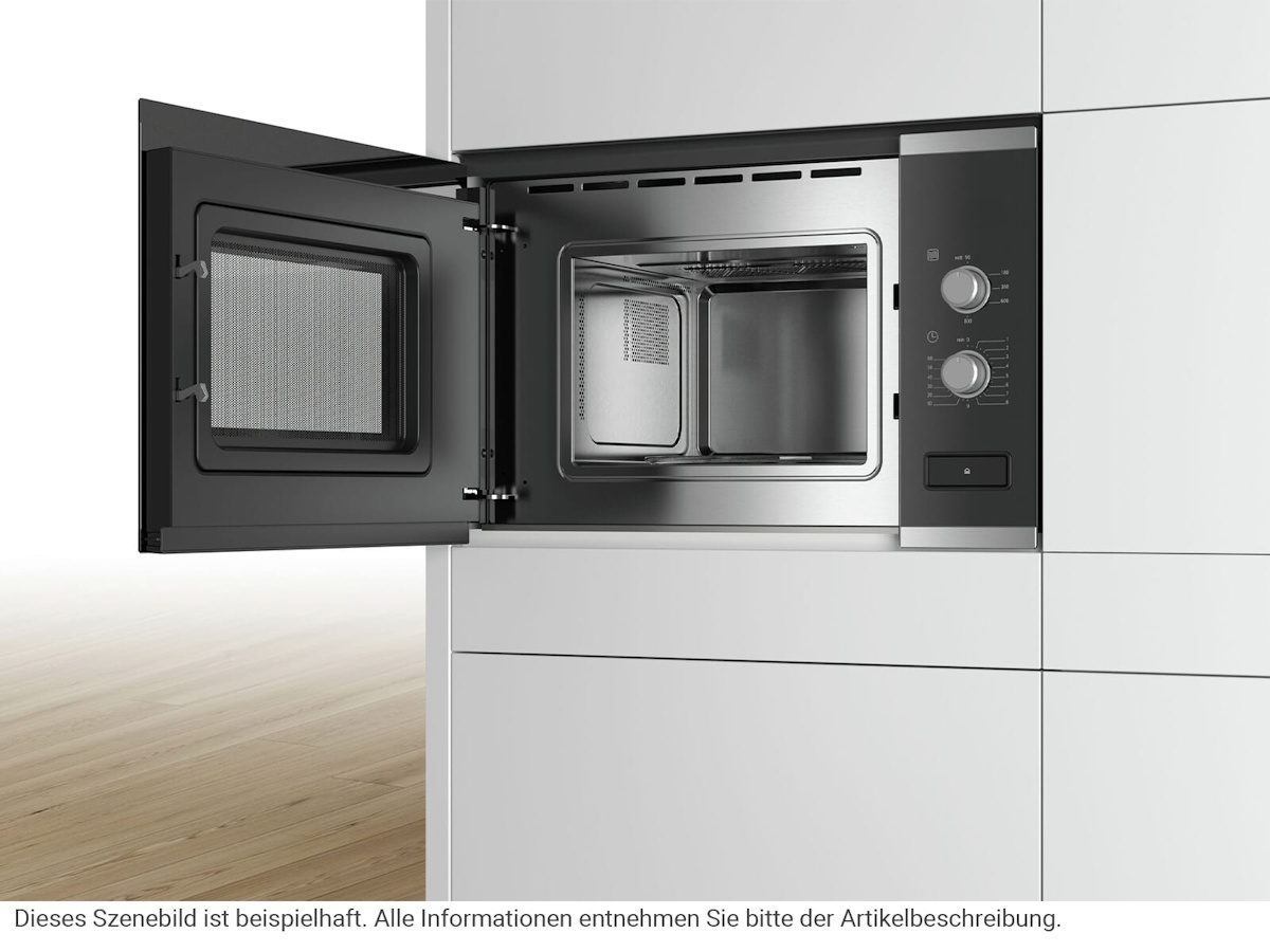 Bosch Serie 4 Einbau-Mikrowelle 800W, moderne Glasfront mit Edelstahlelementen.