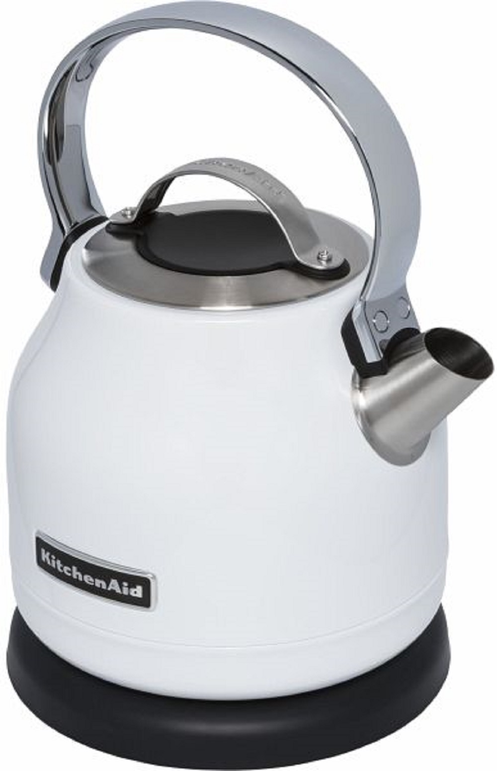 Frontansicht des KitchenAid Wasserkochers 5KEK1222EWH in Weiß mit sichtbarer Ausgussöffnung.