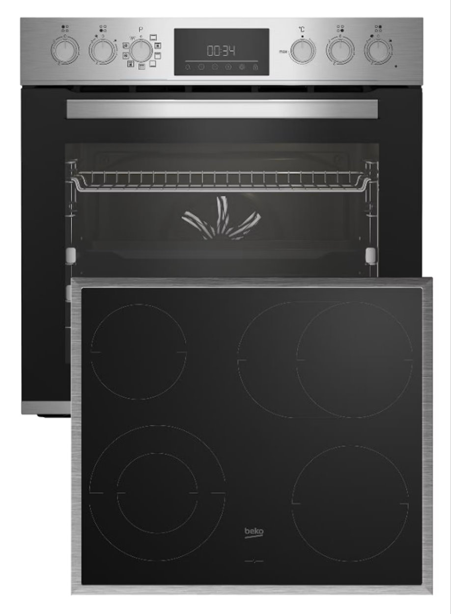 BEKO BBUE1132T0XFP Elektro-Herd-Set - Einbau-Backofen-Set mit autarkem Glaskeramik-Kochfeld, 66 l