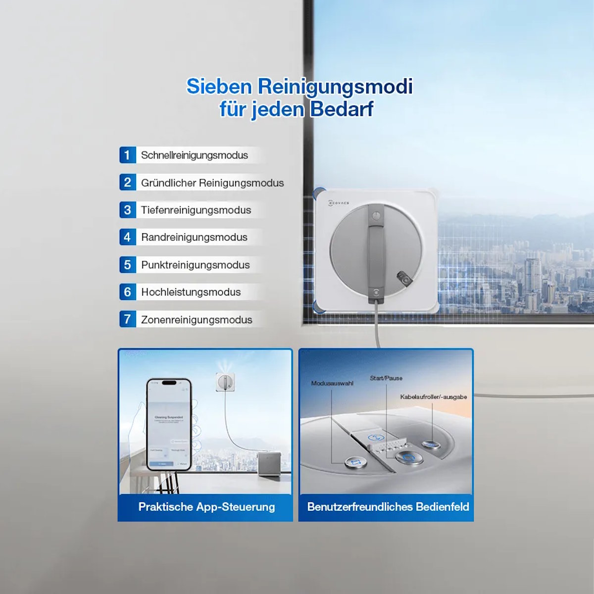 Ecovacs WINBOT W2S OMNI Window Cleaning Robot – WIN-SLAM 4.0, 6-nozzle spray, 8,000 Pa, app control, battery operation