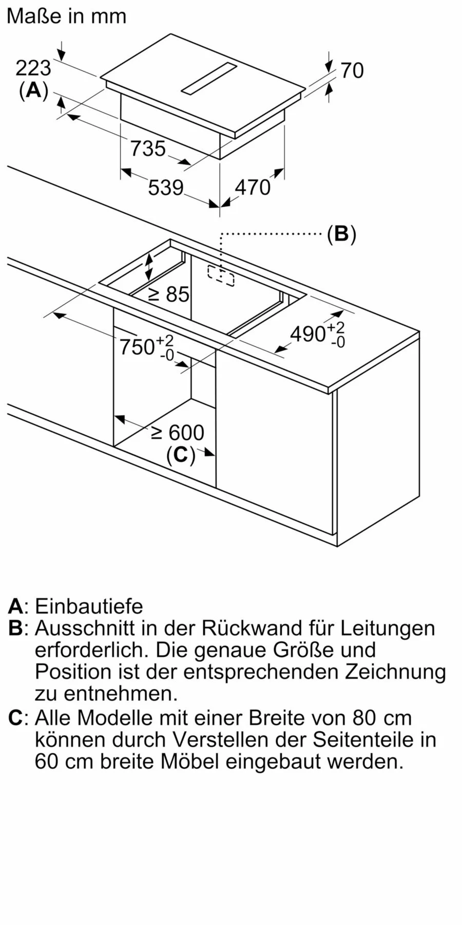 SIEMENS ED811FQ15E, Induktionskochfeld mit Dunstabzug, 802 mm breit, 522 mm tief, EEK: B, EAN: 4242003876510