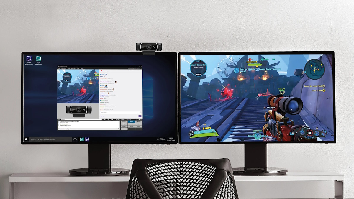 Logitech C920 Full HD 1080p webcam on monitor for professional video conferencing and live streaming setup