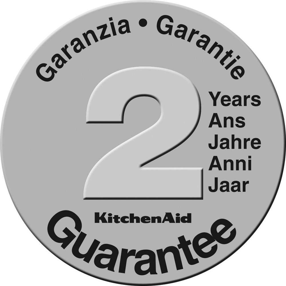Rundes Siegel mit der Aufschrift ‚2 Jahre Garantie‘ für KitchenAid Produkte.