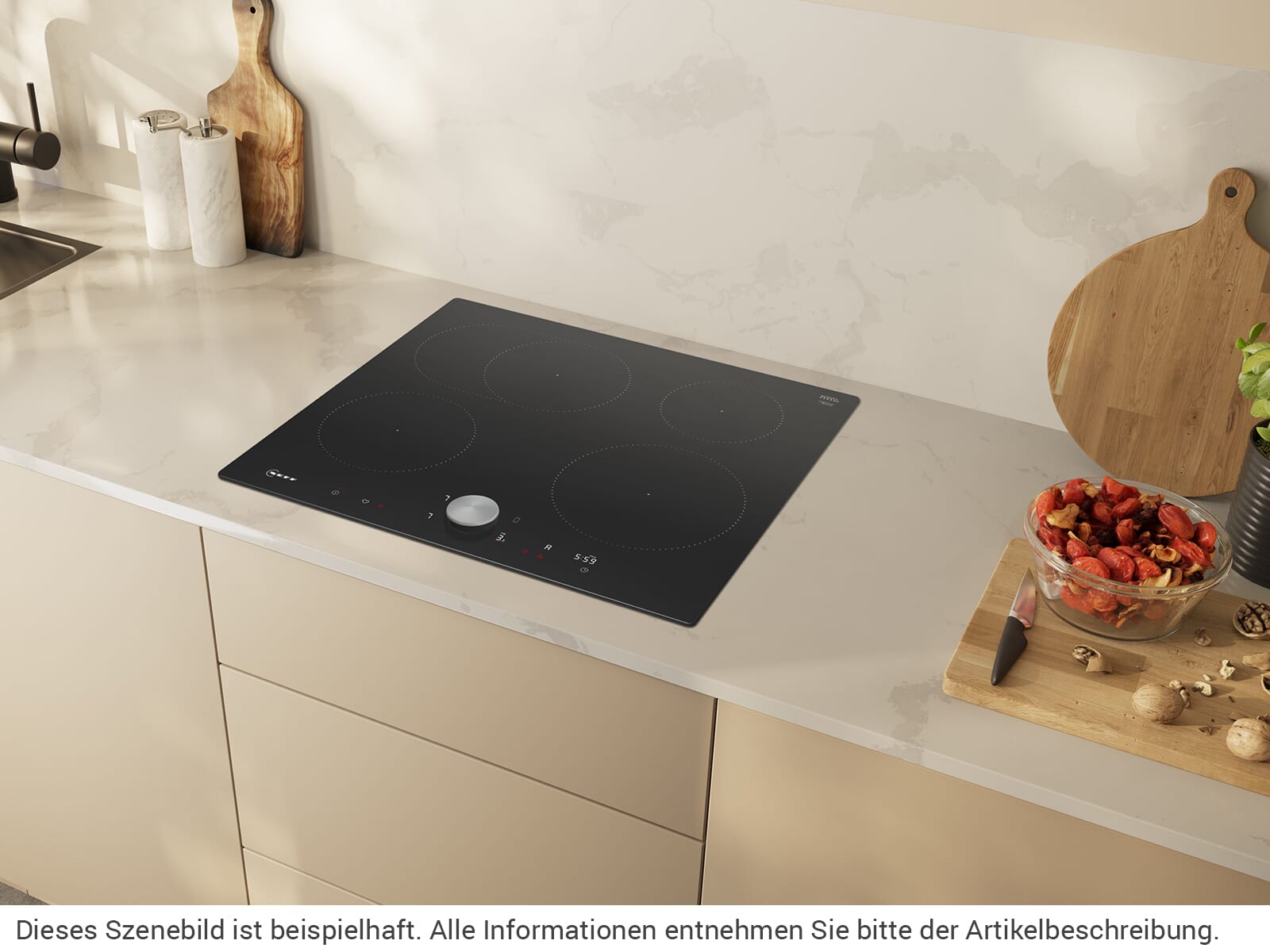  Neff T56PTF1L0 Induktionskochfeld Szenebild als Beispiel wie dieses Kochfeld in einer Küche aussehen kann