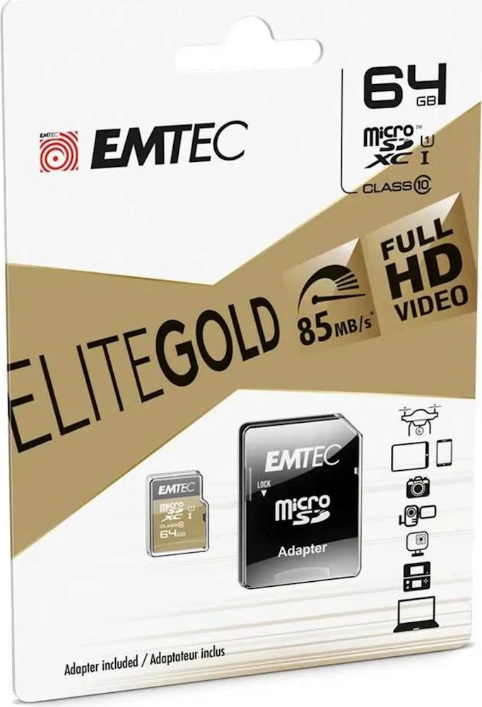 EMTEC Elite Gold MicroSD 64 GB Speicherkarte | UHS-I U1 & Class 10 | Inkl. SD-Adapter