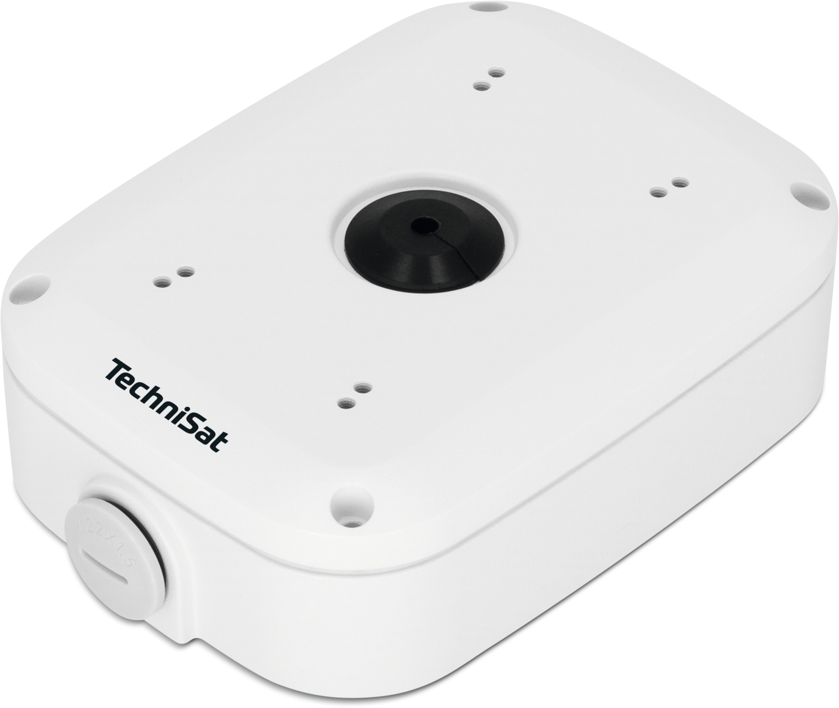 Seitenansicht der weißen TechniSat Montagebox 2, geeignet als Zubehör für TechniSat Außenkamera 2