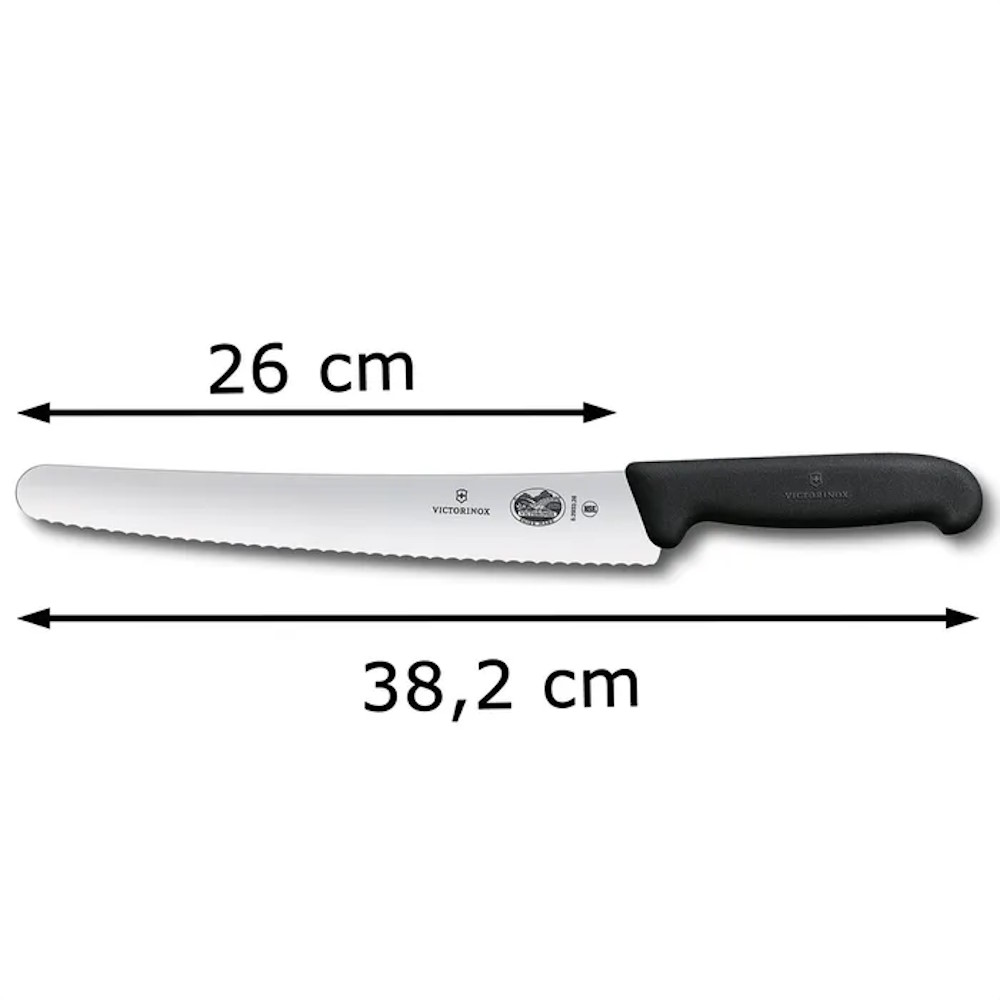 Maßskizze des Victorinox Brotmessers 26 cm mit genauen Abmessungen.