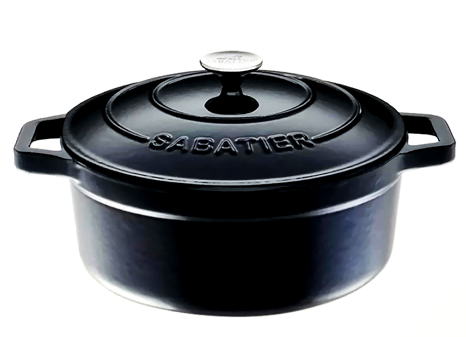 Nahaufnahme SABATIER Gusseisen Schmortopf Material Geeignet für alle gängigen Herdarten wie Induktion, Elektro, Gas, Ceran, Keramik und Backofen