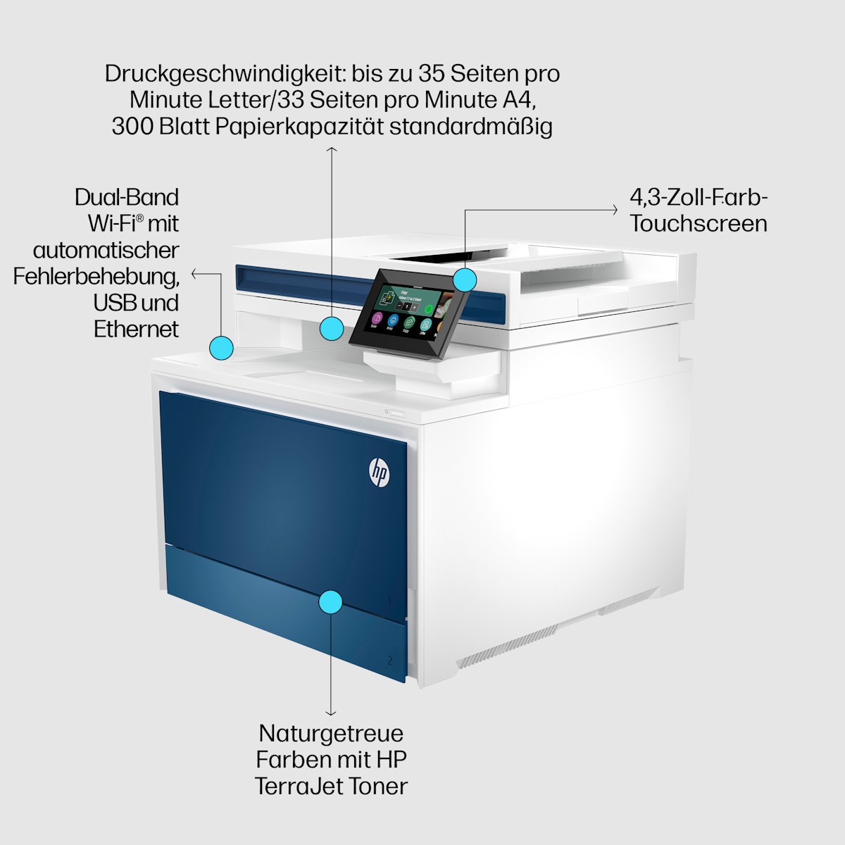 HP Color LaserJet Pro 4302dw Multifunktions-Farblaserdrucker 33 Seiten/Min. WLAN, USB LAN, Duplex Scan