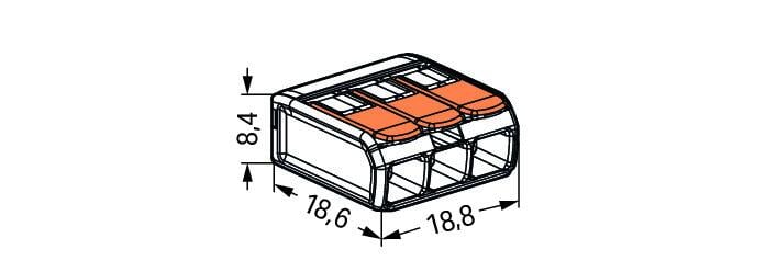 Abmessungen WAGO 221-413 Klemme Maßzeichnung der WAGO 221-413 COMPACT Verbindungsklemme