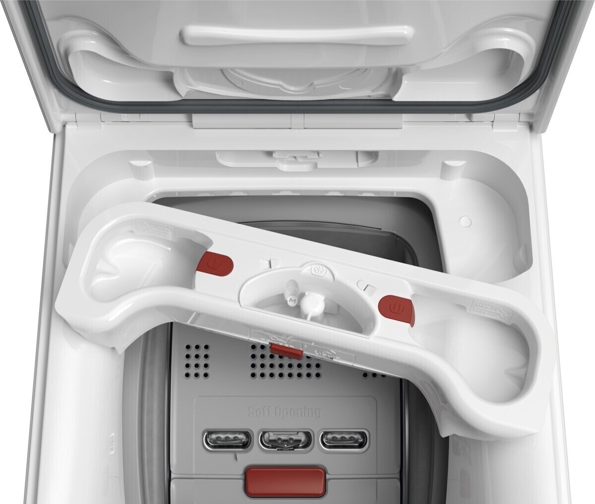 SoftOpening Trommeldeckel AEG Toplader Waschmaschine AEG LTR6A60370, geöffnet, SoftOpening-System