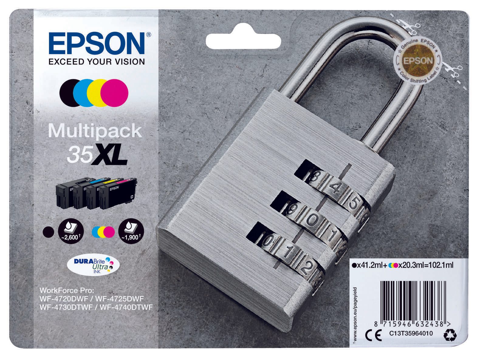 Epson Padlock 35XL Vorhängeschloss DURABrite Ultra Multipack 4 Farben Tinte