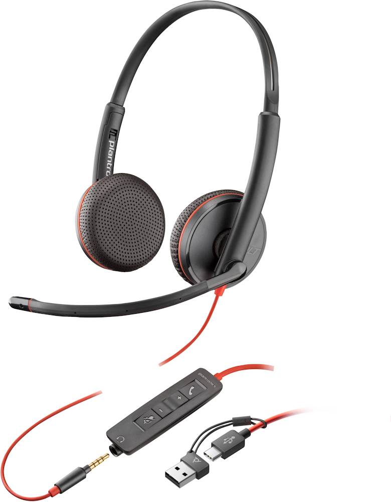 HP Poly Blackwire 3225 USB-C Stereo-Headset + 3.5-mm-Stecker + USB-C/A-Adapter