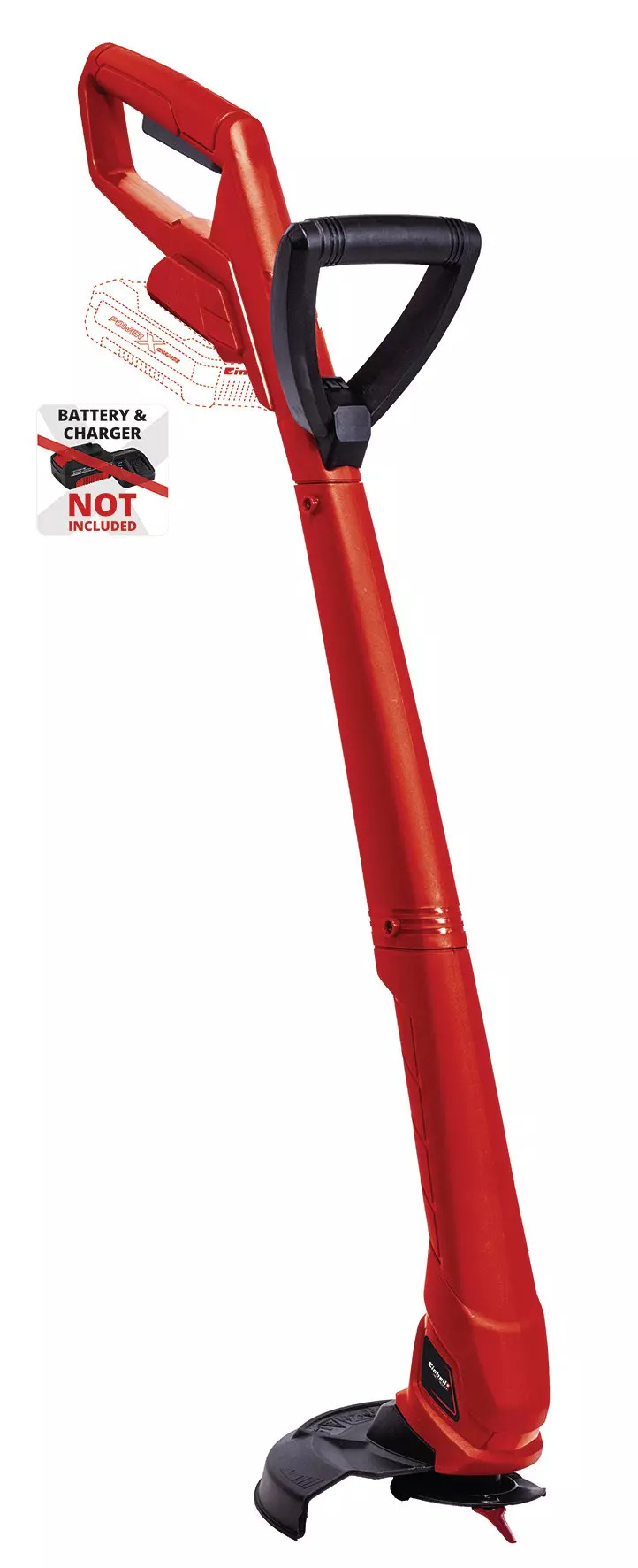 Einhell Akku-Rasentrimmer GC-CT 18/24 Li P-Solo in vollständiger Seitenansicht, mit Teleskopstiel und Schneidkopf