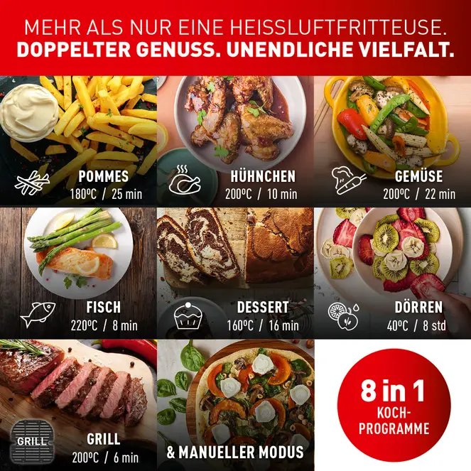 TEFAL EY905D Dual Easy Fry & Grill Heißluftfritteuse, 8.3 L, Edelstahl