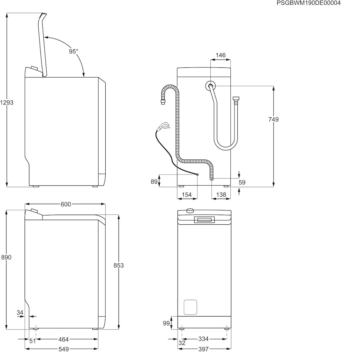 Technische Zeichnung mit Maßangaben (Breite 40 cm) der AEG LTR6A60370