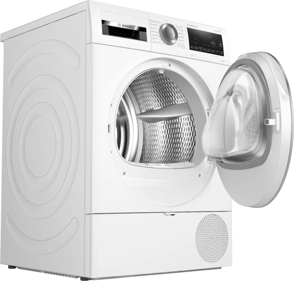 Geöffnetes Bullauge mit Blick auf das leicht zu reinigende Flusensieb