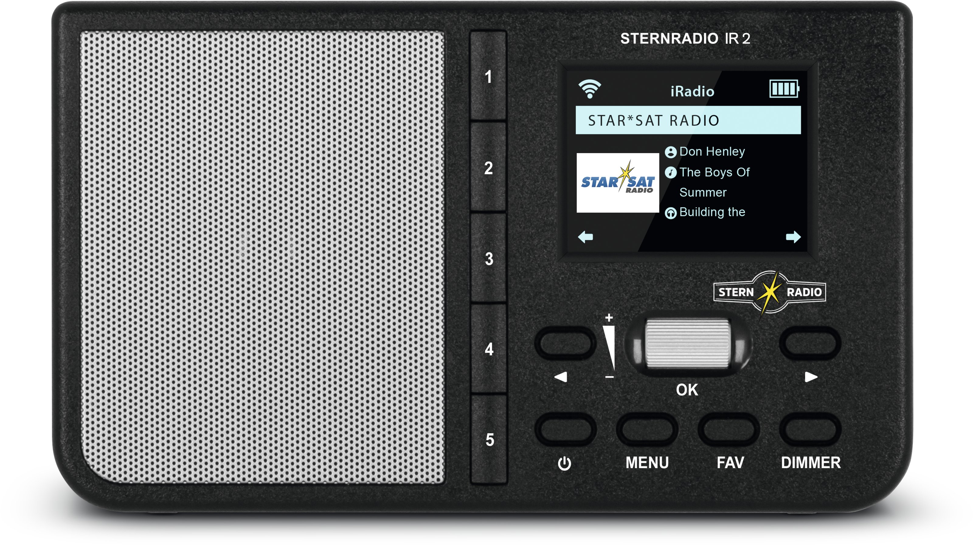Sternradio IR2 – Frontansicht mit Lautsprecher und Display. Sternradio IR2 Internetradio, Vorderansicht mit Lautsprecher und Display.
