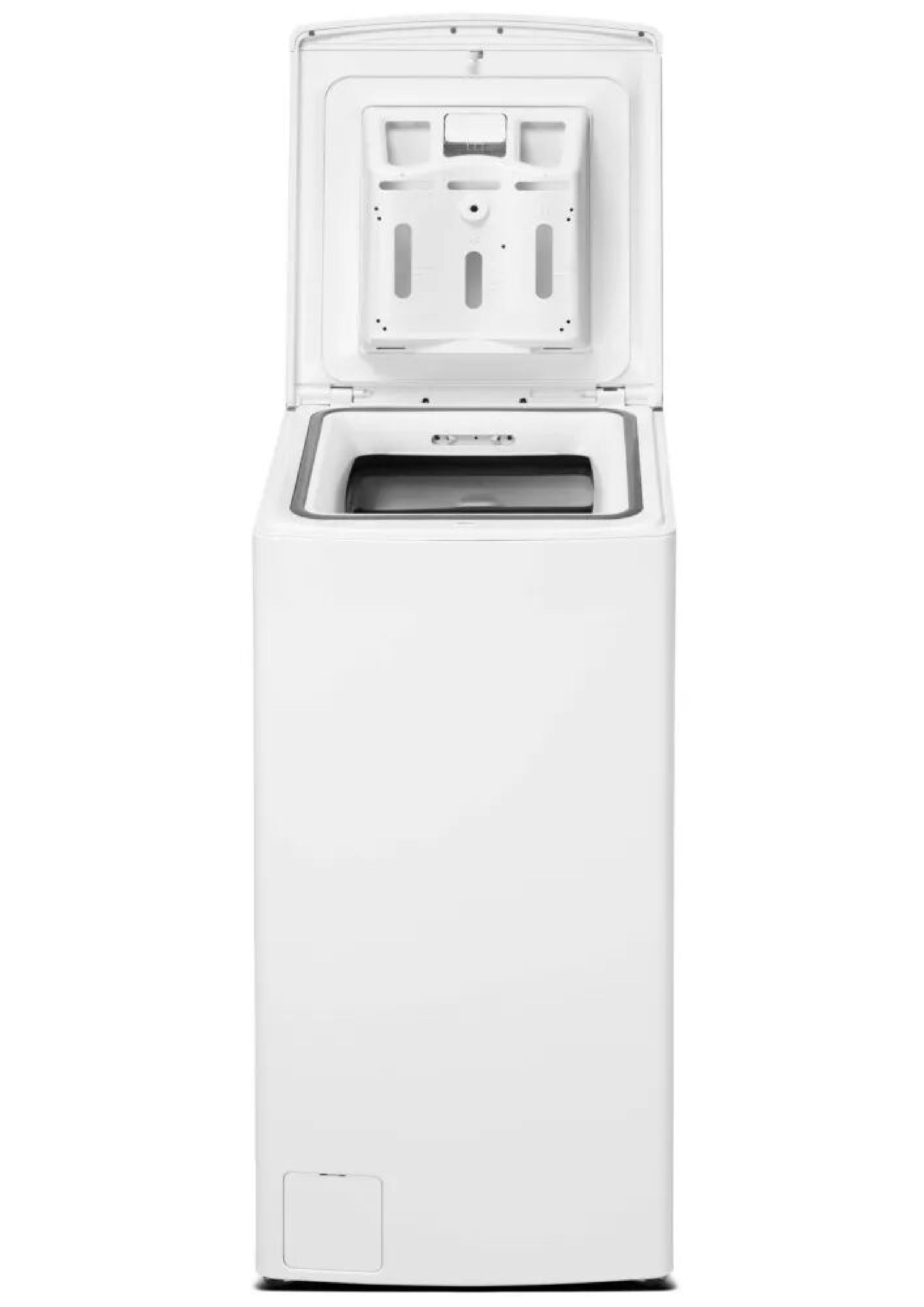 Midea MF100T80B-13A Toplader Waschmaschine mit vollständig geöffnetem Deckel in der Vorderansicht