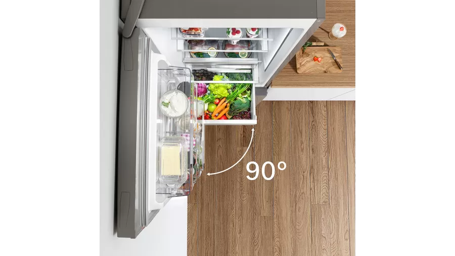 Perfect Fit Technologie BOSCH KGN49AIBT in einer Nische, demonstriert Perfect Fit