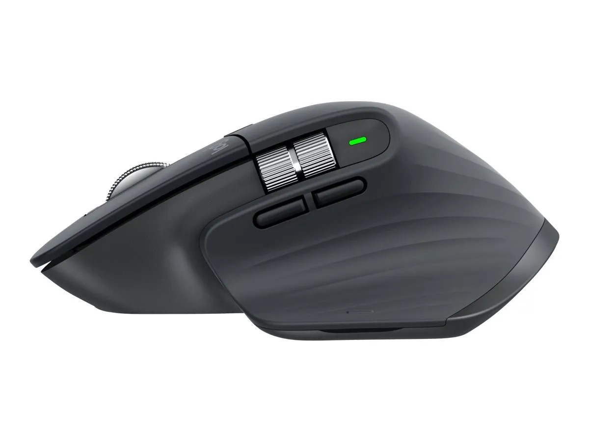 Logitech MX Master 3S for Business in Graphite, seitliche Ansicht von links.