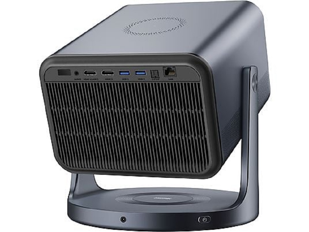 Rückseite des Hisense C2 Projektors mit Sicht auf die Anschlüsse für HDMI, USB, LAN und das Belüftungssystem.