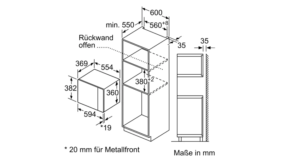 NEFF HGB53 (HLAGD53N0) Einbau Mikrowelle Edelstahl 900 W Maße