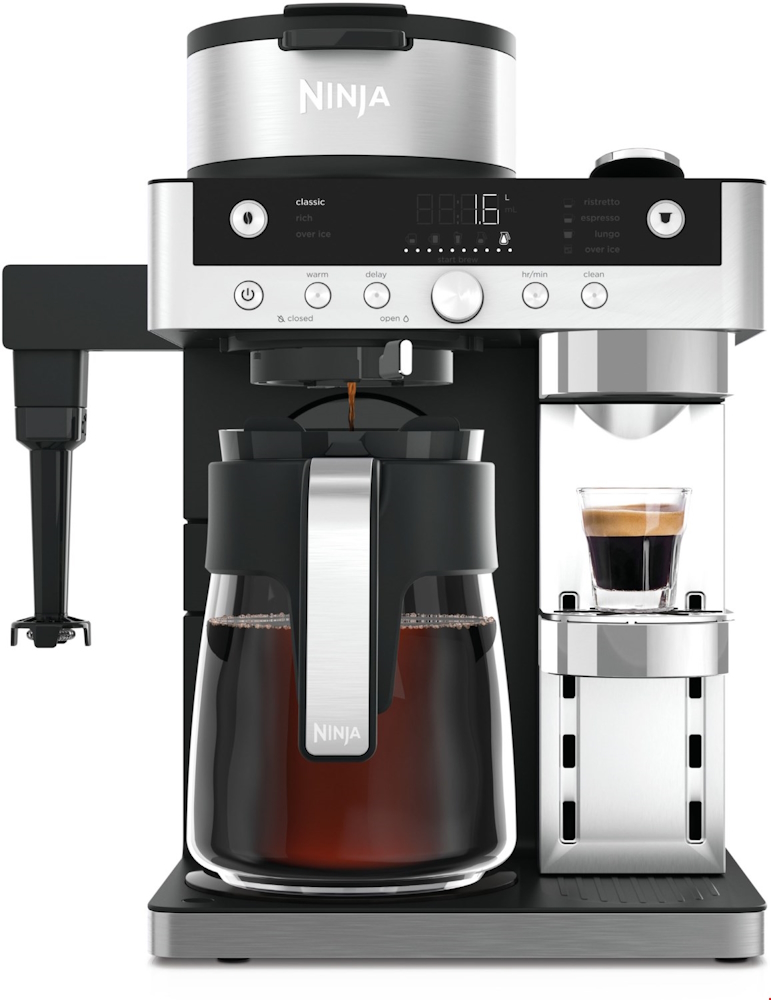 Ninja CFN802EU 2-in-1 Filterkaffee- und Kapselmaschine mit Glaskanne und Espresso-Funktion.