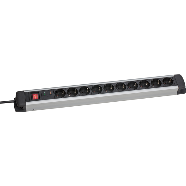 AS Schwabe aluminum 10-way power strip with surge protection and switch