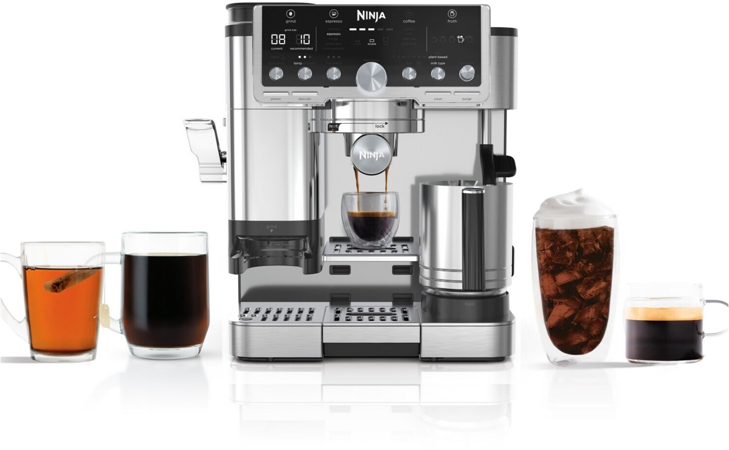 Die Maschine überzeugt optisch durch die Kombination aus schwarzem Gehäuse und Edelstahlelementen.