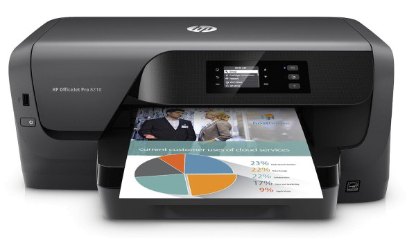 HP Officejet Pro 8210 color duplex inkjet printer, A4, LAN, WLAN, HP Instant Ink. EAN: 889899137529.