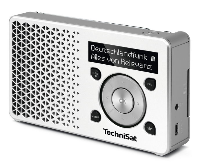 TechniSat DIGITRADIO 1 - Compact DAB+ radio with rechargeable battery |  Portable, OLED display, 1 watt RMS, FM, favourite memory, white/silver |  EAN: 4019588149977 | Store-Jet | Sustainable electronics and technology