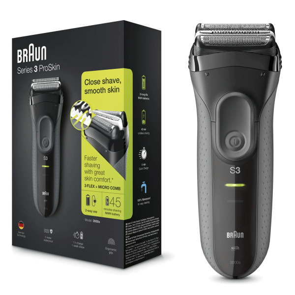 BRAUN Series 3 ProSkin, 3000s, electric shaver, rechargeable, black