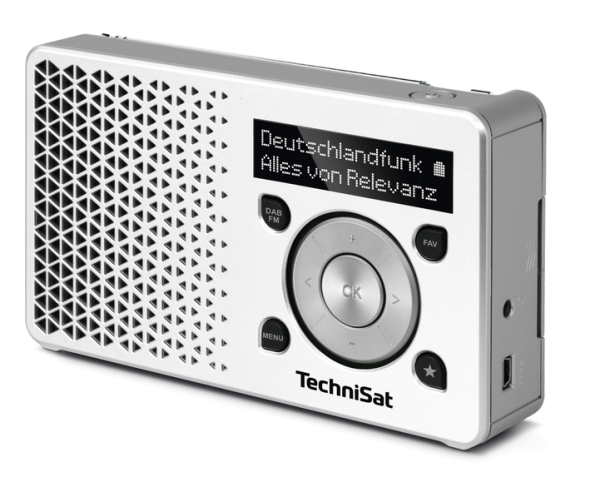 TechniSat DIGITRADIO 1 portable DAB+ radio with rechargeable battery (loudspeaker, headphone jack) white/silver