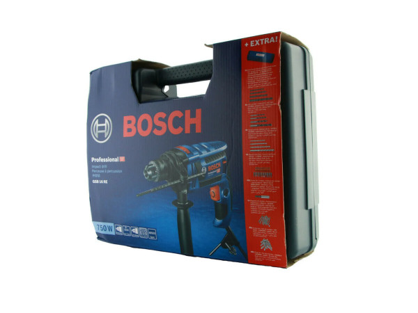BOSCH Professional Impact Drill GSB 16 RE, 750 Watt, including 100 piece accessory set.