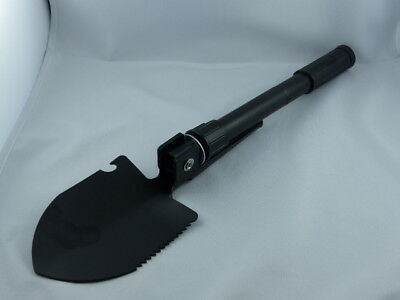 Folding spade with belt pouch including saw teeth, hoe, compass, divisible handle